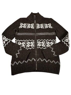 Bogner Fire Ice Nordic Fair Isle Full Zip Cardigan Sz M L Brown Icelandic Ski